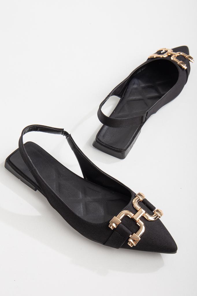 Женские туфли на плоской подошве, повседневные, с открытой спиной, черные балетки, балетки с металлической пряжкой