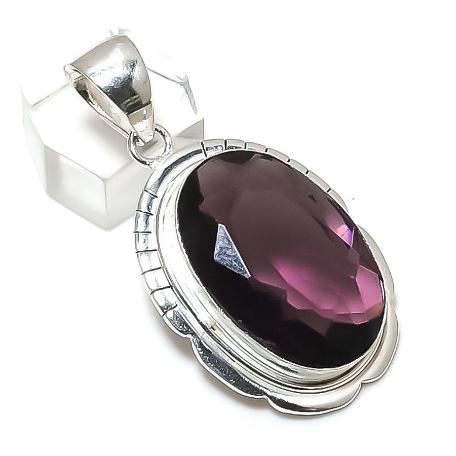 Natural Amethyst Gemstone 925 Sterling Silver Jewelry Pendant 2.05" A3o44