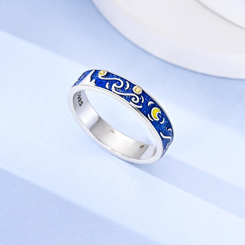 925 Silver Rings Sparkling Starry Night Heart Firefly Vintage Rings for Women Wedding Engagement Birthday Jewelry Gift