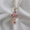 18k Gold Ins Vintage Punk Cross Necklace Pendant with Zircon Collarbone Chain Accessories