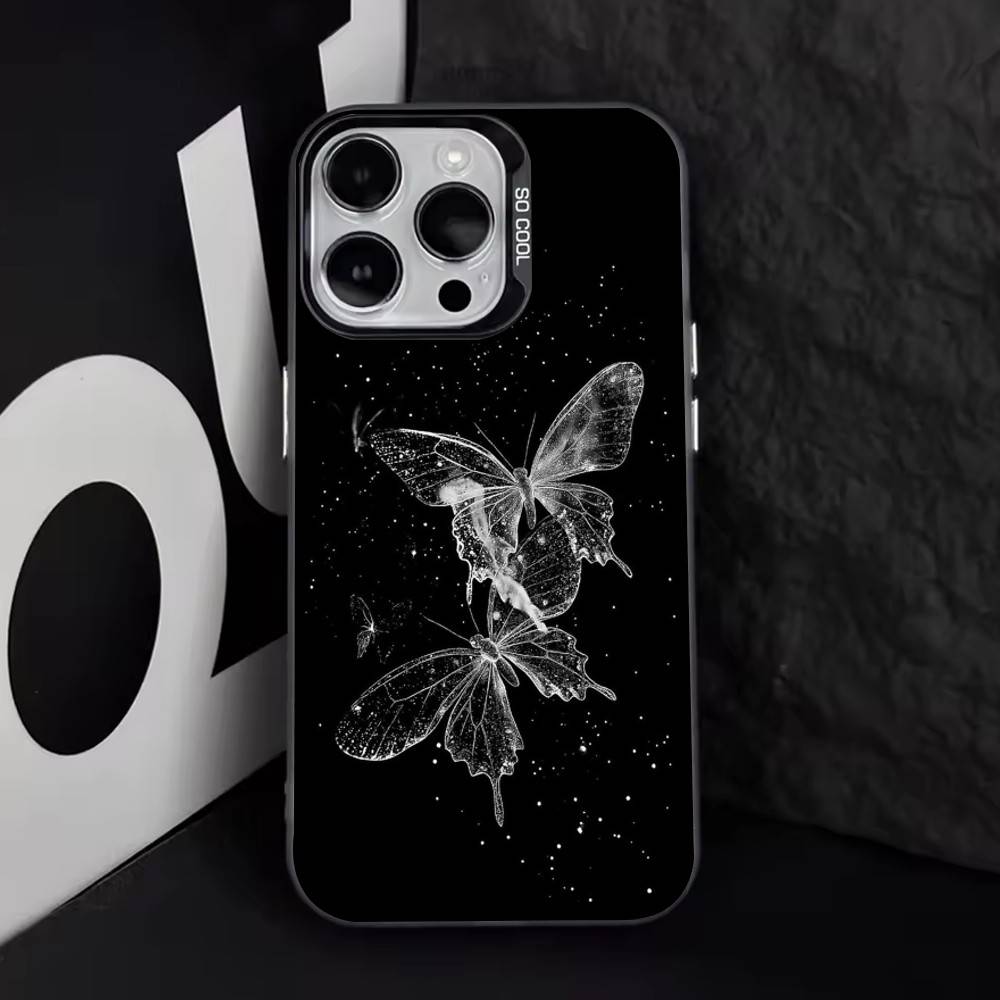 White Butterfly Phone Case For iPhone 17,16,15,14,13,12,11 Plus,Pro Max,XS,Colorful Silver Black Cover