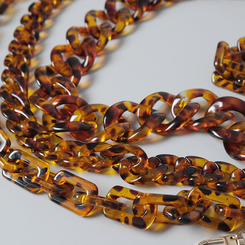 New Fashion Woman Handbag Accessory Chain Amber Leopard Acrylic Resin Chain Luxury Strap Women Clutch Shoulder Purse Chain