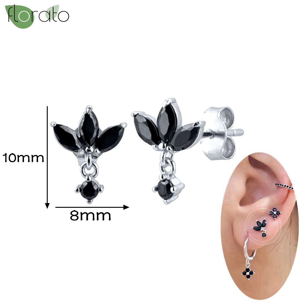 Серьги-подвески из серебра 925 пробы, модные, с черным цирконом, новые, маленькие круглые/крестообразные кольца для женщин, пирсинг, ювелирные изделия