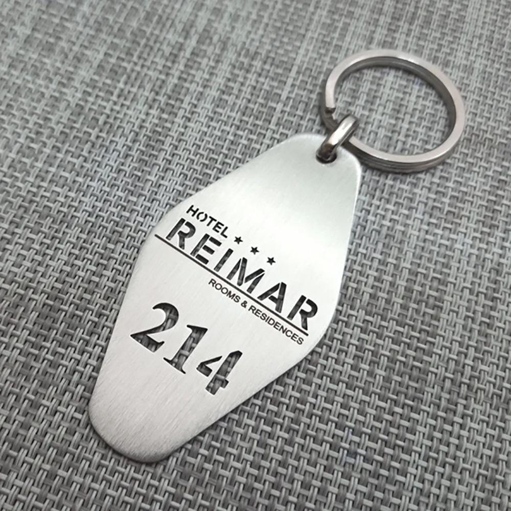 Custom Hotel Metal Keychain Personalized Digital Hollow Stainless Steel Keyring Jewelry New