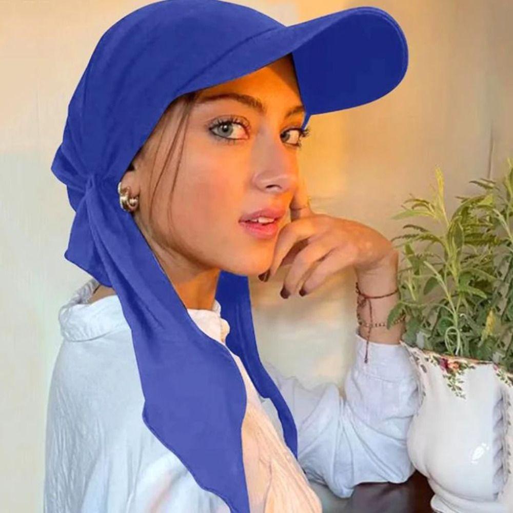 Solid Color Headscarf Baseball Cap Turban Cap Hijab Shawl Sunscreen Beach Hats Girl