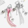 Hand-Woven Heart-shaped Mobile Pendant PU Single Button Tassel Keychain Home Decor