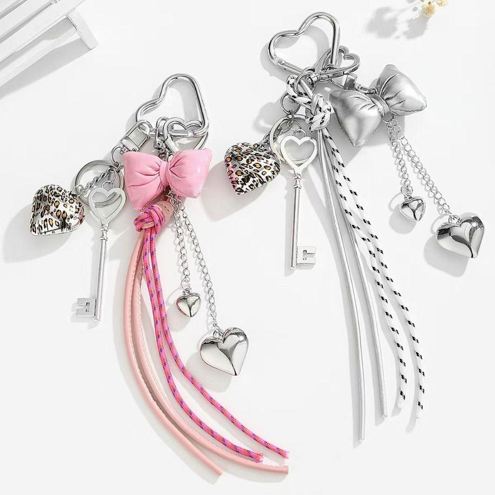 Hand-Woven Heart-shaped Mobile Pendant Nylon Rope Single Button Tassel Keychain Birthday Parties