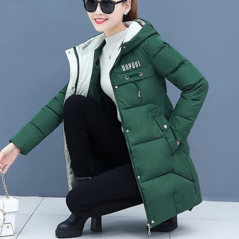 Winter Women Parkas Casual Hooded Jackets Autumn Warm Letter Print Long Female Coat Zipper Outerwear