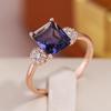 Square Purple Zircon Crystal Flower Elegant Rings for Women Geometric Style Luxury Jewelry