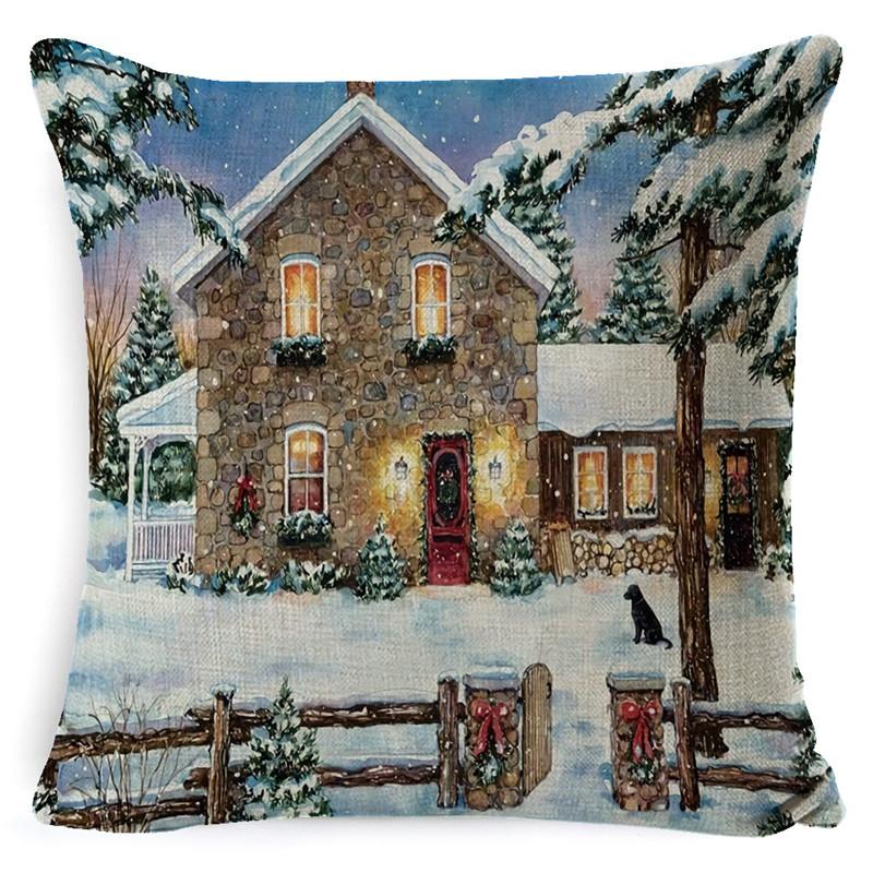 Christmas Snowman Pillowcase Living Room Decoration Linen Pillowcase New Year Santa Claus Christmas Sofa Cushion Cover