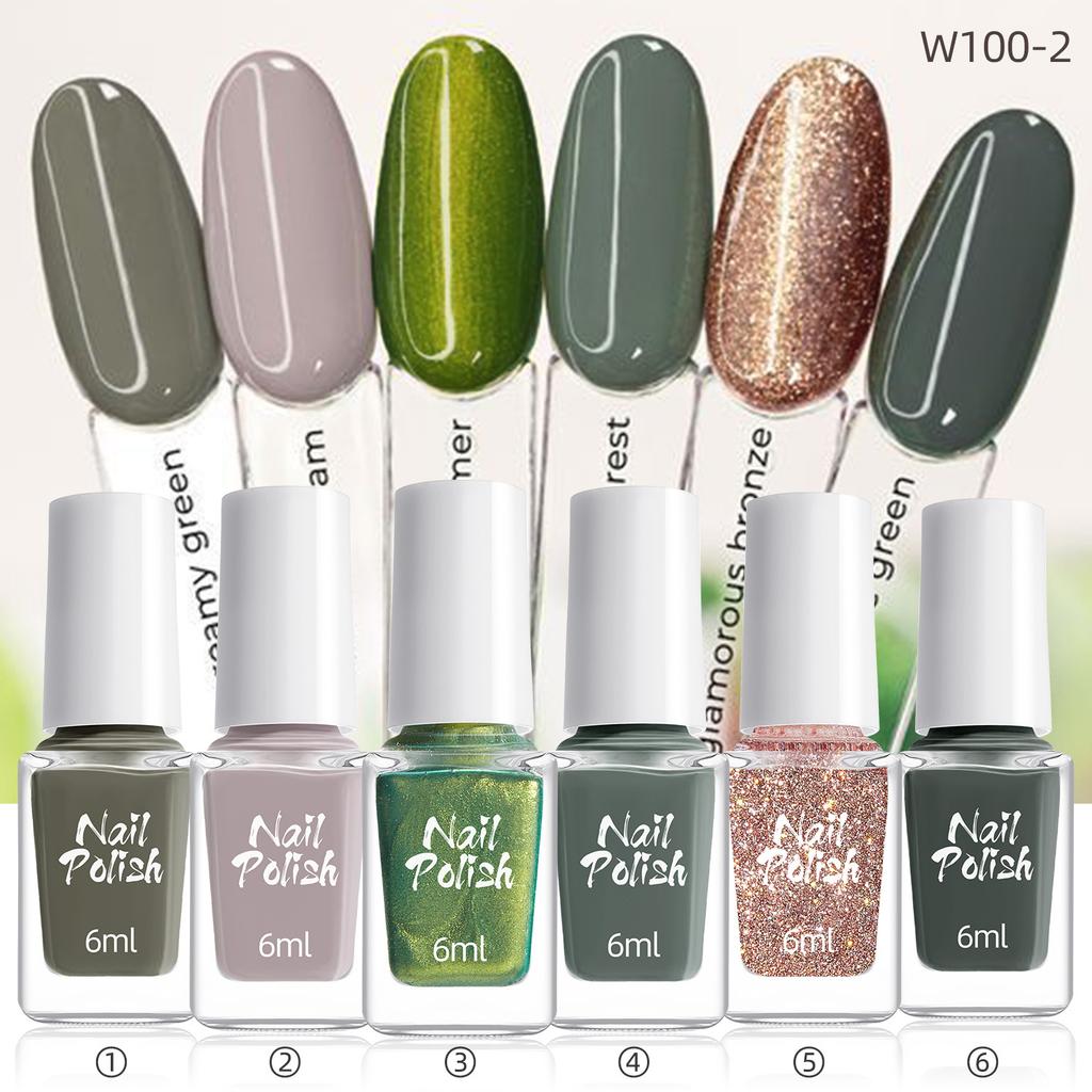 Water-Based Nail Polish Set 6 Colors Quick-Dry High-Gloss Shimmer Manicure Kit Seasonal Trendy Nail Art Decor