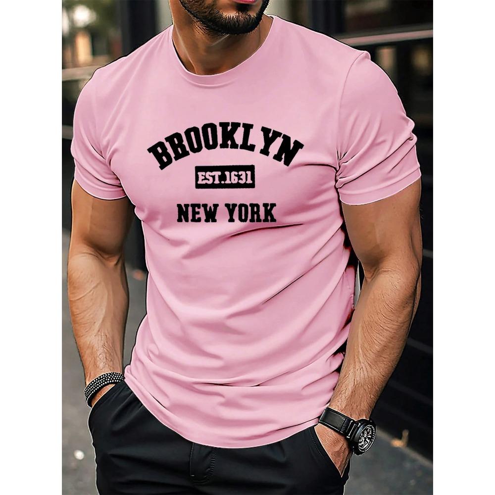 Мужская летняя хлопковая модная свободная спортивная футболка с принтом Brooklyn EST 1631, с круглым вырезом, с коротким рукавом, топ