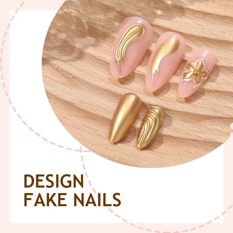ins wearing nail patch high quality nail fake nail European and American three-dimensional golden flower wearing nail explosion 24 pieces