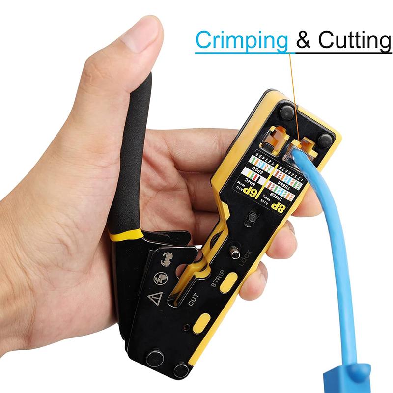 RJ45 Crimp Tool Kit Pass Through Cat6 Crimping Tool For Cat5 Cat5e Cat6 8P8C Connector, All-in-one Ethernet Crimper