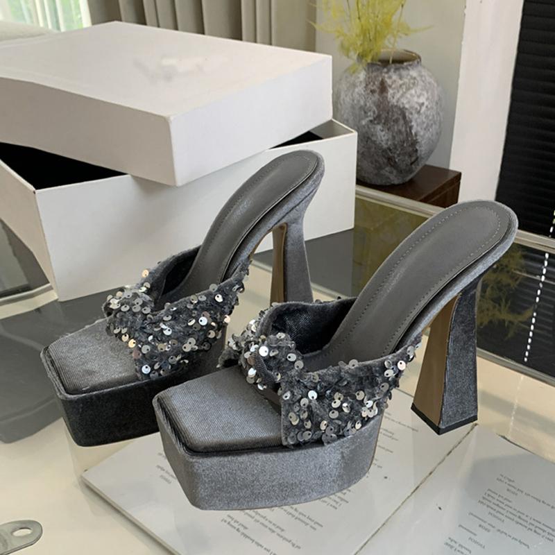 Liyke Street женские сексуальные туфли с квадратным носком на очень высоком каблуке, современные тапочки с плиссировкой в виде рыбьей чешуи, сандалии на узкой платформе, женские туфли