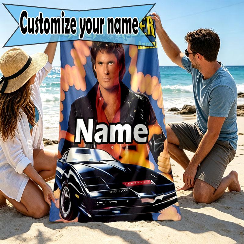 Custom Name Personalized Knight Rider Print Beach Towel, for Trip Camping Beach Party Home Decor, Birthday Gift for Family & Friends