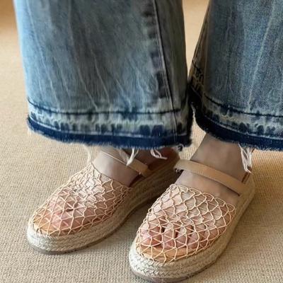 Версия из овчины~ 5 см праздничный стиль соломенная плетеная сетчатая сумка голова сандалии нишевый повседневный слово с танкеткой толстая подошва крутые тапочки