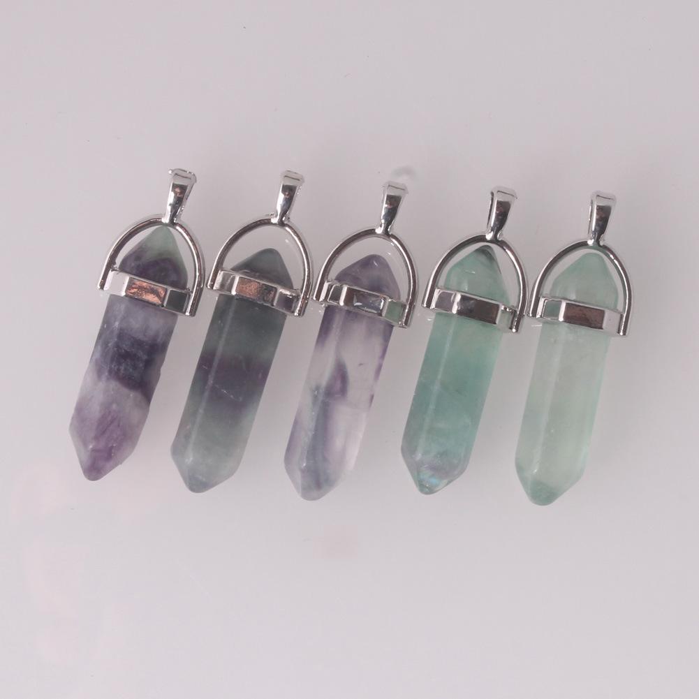 Hexagonal Agate Bullet Quartz Crystal Pendant Necklace