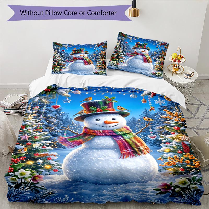 Winter Wonderland Snowman 3‑Piece Bedding Set,Soft Duvet Cover with 17 Pillowcases,Multi‑Scene Home Dorm Use,Ideal Gift for Birthday & Holiday