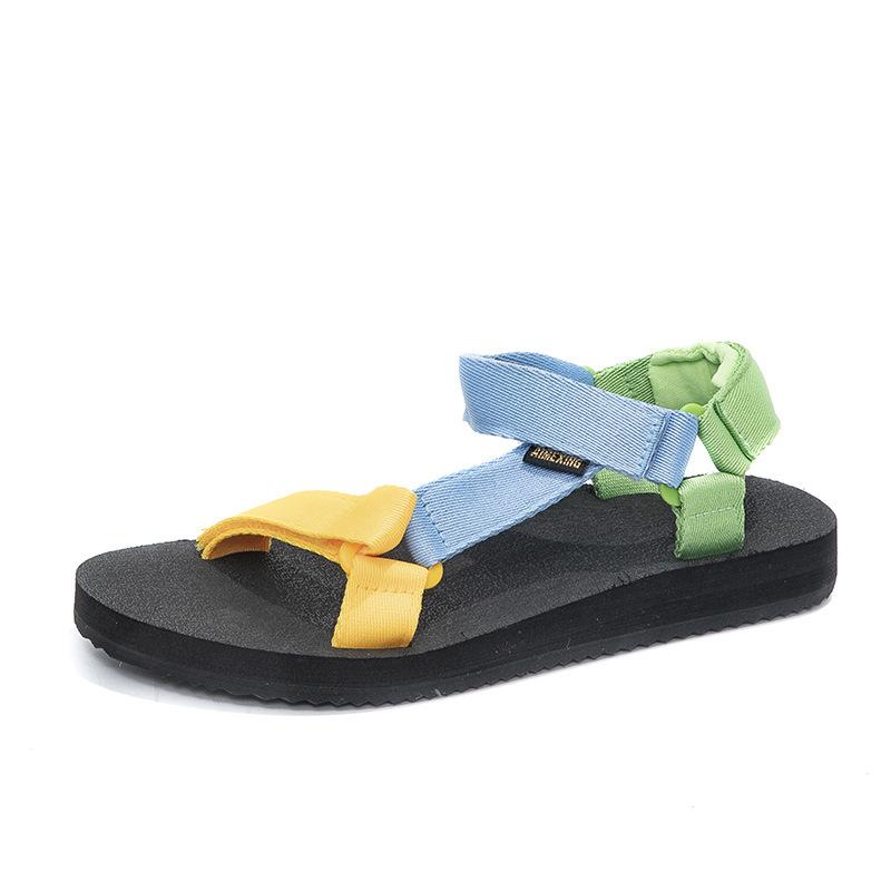 Новые летние цветные сандалии с ремешками женские универсальные с плоской подошвой нескользящие повседневные уличные спортивные повседневные пляжные туфли
