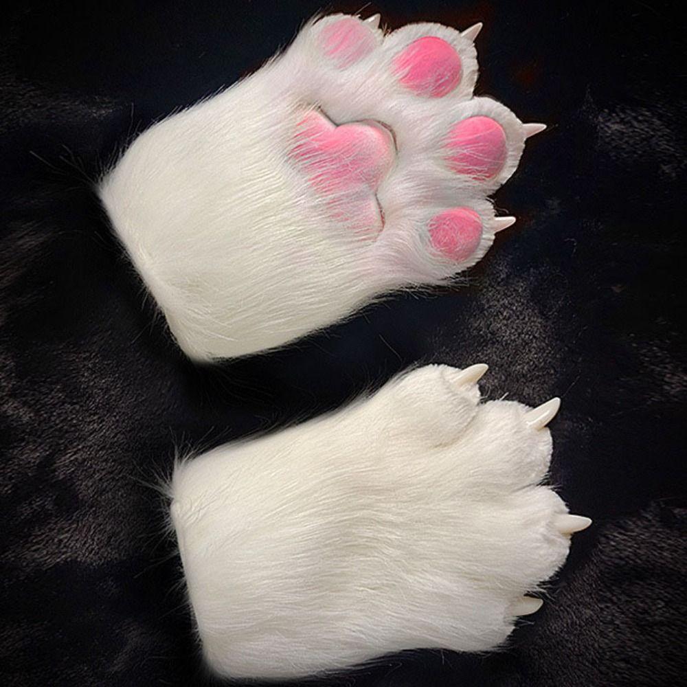 Cartoon Plush Cat Paw Gloves Furry Cat Claw Mittens Kawaii Cosplay Props  Club