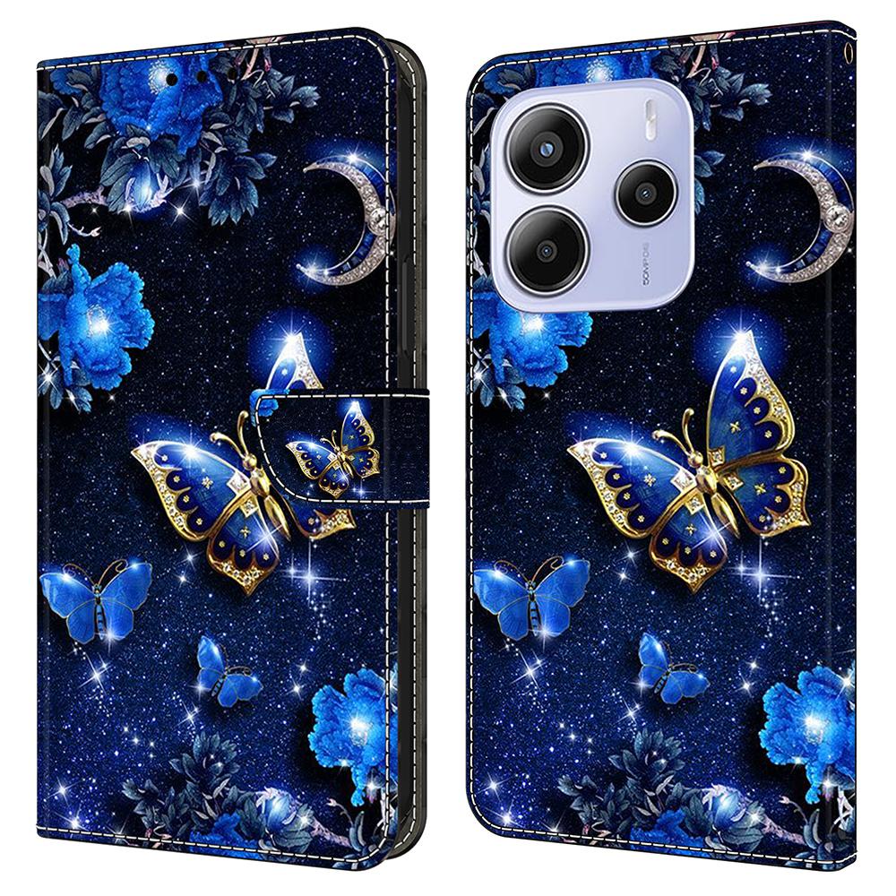 Для Xiaomi Redmi Note 14 4G (164,84мм) Кожаный чехол с принтом, кошелек-подставка, откидная крышка для телефона