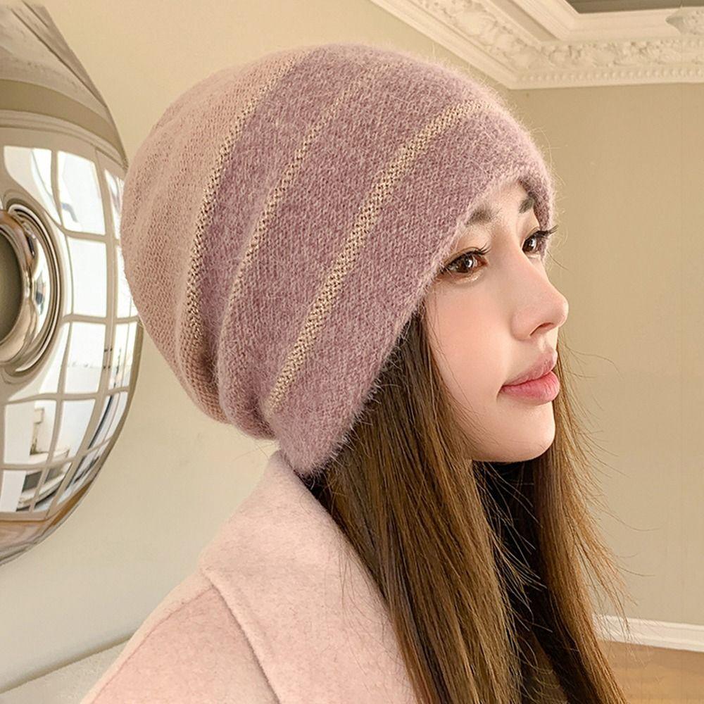 Утолщенная вязаная шапка, ветрозащитная шапка-пуловер, повседневные шапочки-боннет для женщин и девочек