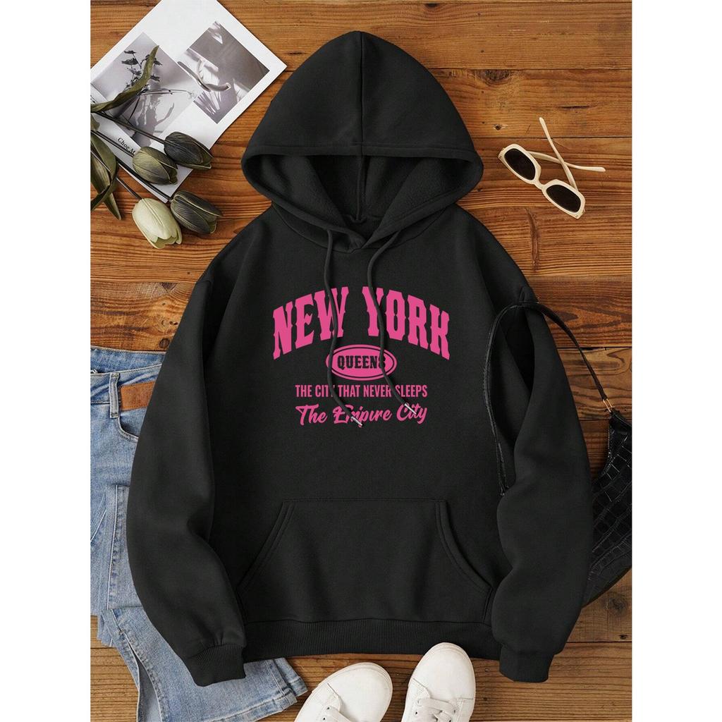 New York Queens Город, который никогда не спит Толстовка Мужская Женская Одежда Милые Толстовки с О-образным Вырезом Уличная Свободная Толстовка