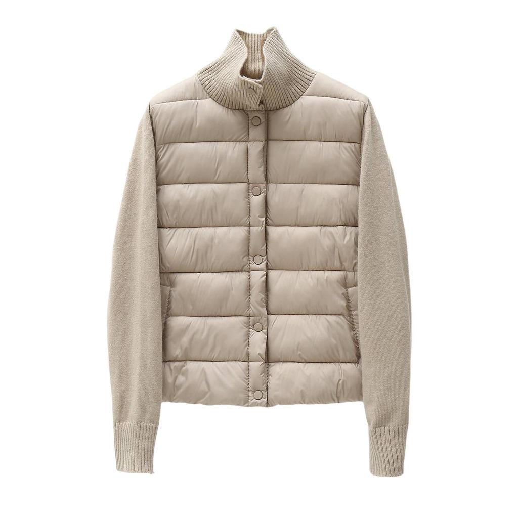 Knitted splicing stand-up collar light and thin cotton-padded jacket for women's new thickened warm cotton-padded jacket in winter