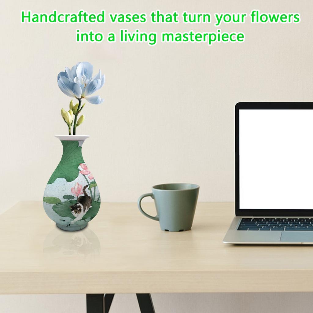 3D Puzzle House Vase Decorative Piece – DIY Floral Container For Living Room Decor