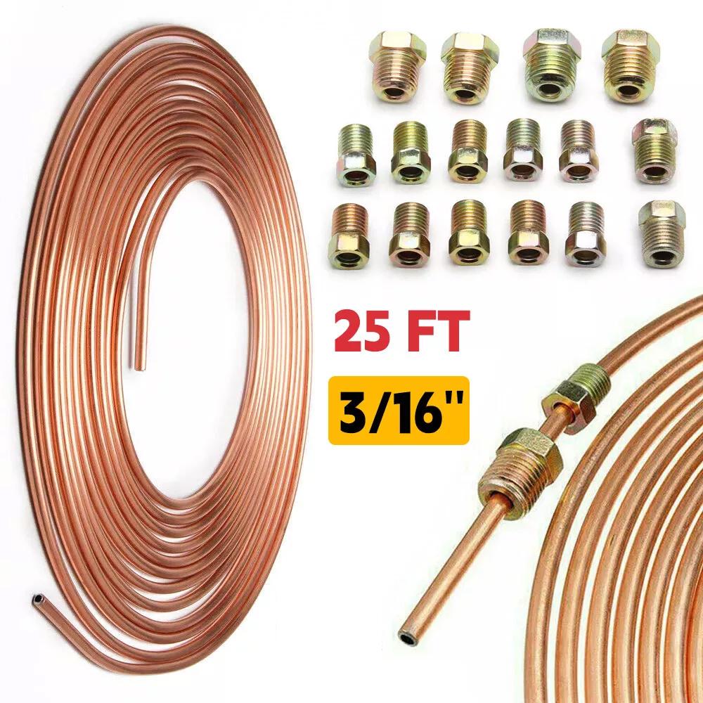 25 футов 7,62 м автомобильная трубка в рулоне с внешним диаметром 3/16 дюйма медная тормозная трубка шланг трубопроводная трубка нержавеющая с 16 шт гайками для труб