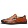 Men's Casual Patchwork Leather Zip Split Round Toe Slip-on Shoes Fashion Antiskid Suture Sole Loafer