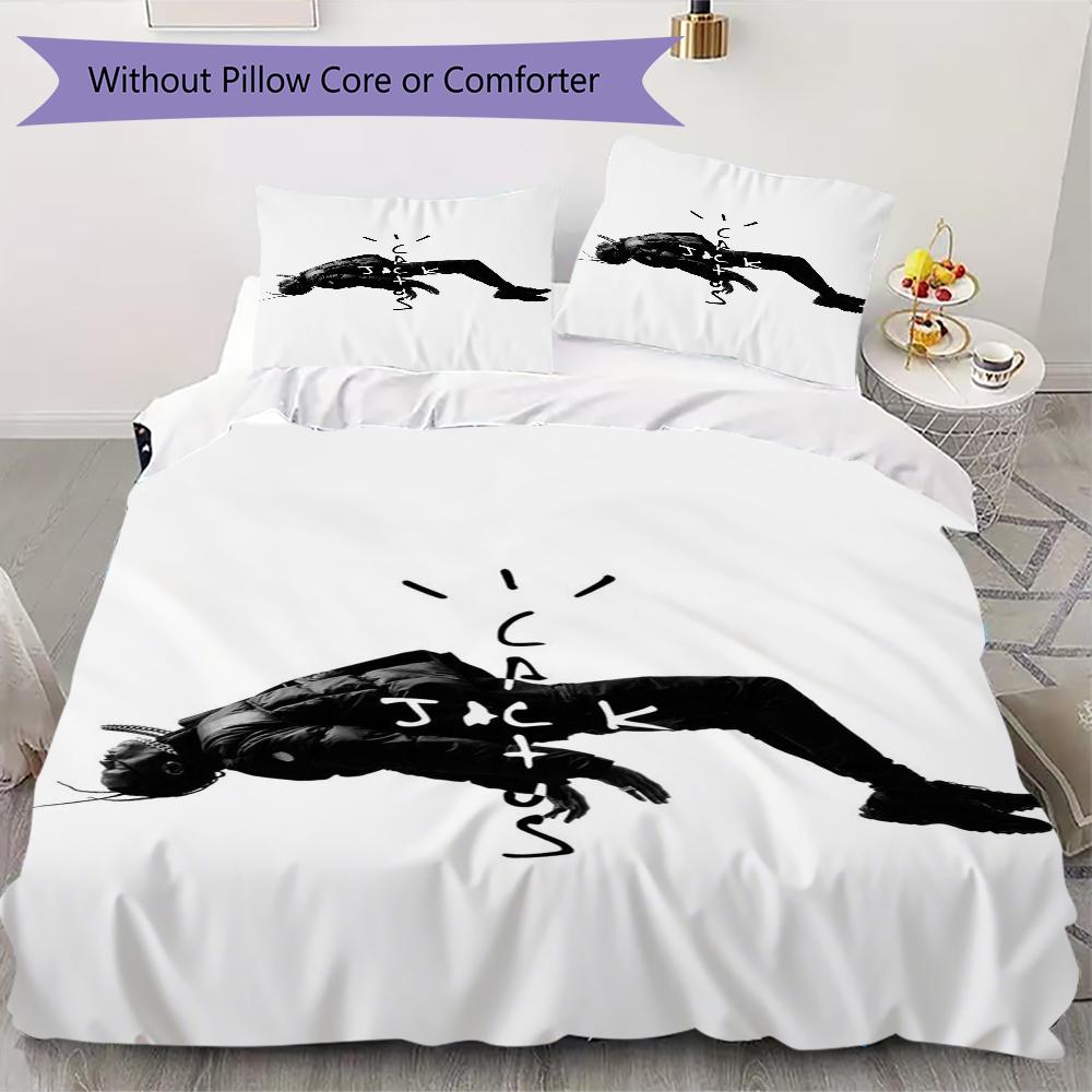 Travis Scott Pattern Bedding uilt Set uilt Cover Pillowcase Home Decoration Birthday Gift (1 * duvet cover + 2 * pillowcase without core)