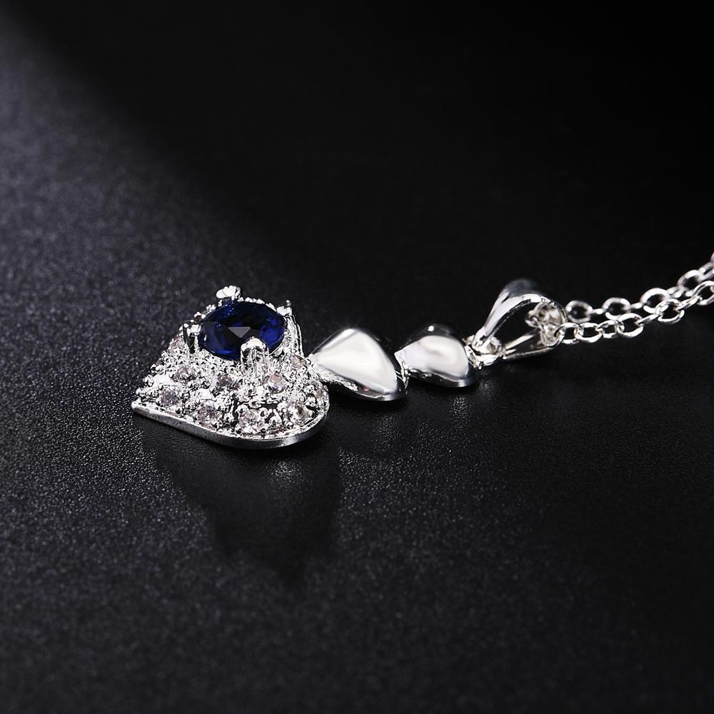 925 Stamped Silver Noble Blue Crystal Heart Pendant Necklace For Women Fashion Wedding Accessories Party Jewelry Gift