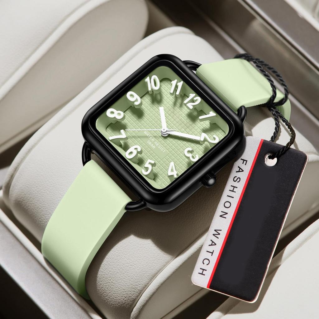 Unisex Analog Watch for Men and Square Large 5ATM Water Luminous Silicone Perfect for High School and Middle School or Gifting Women, Face, Display,