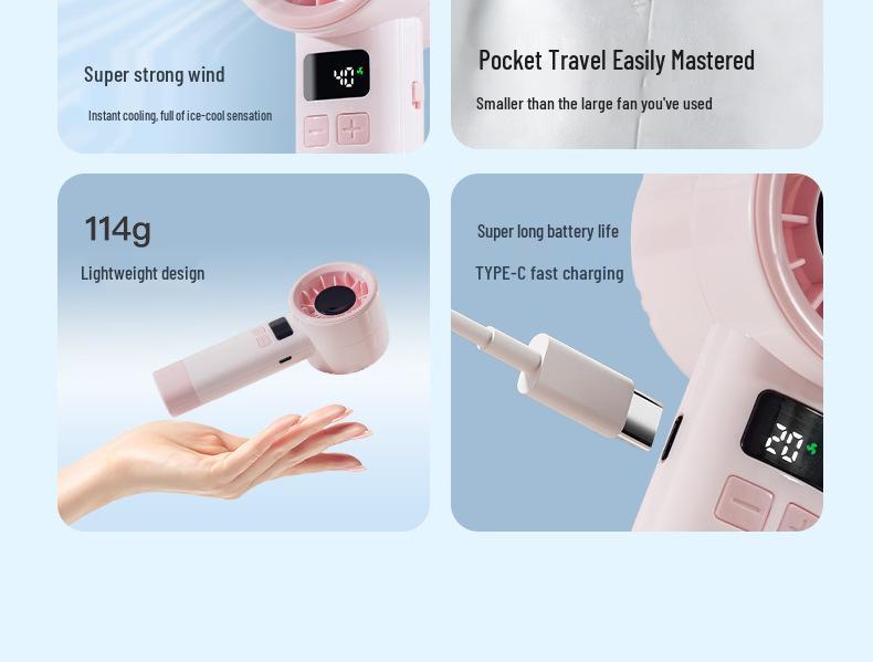 Compact USB Rechargeable High-Speed Mini Fan with Digital Display