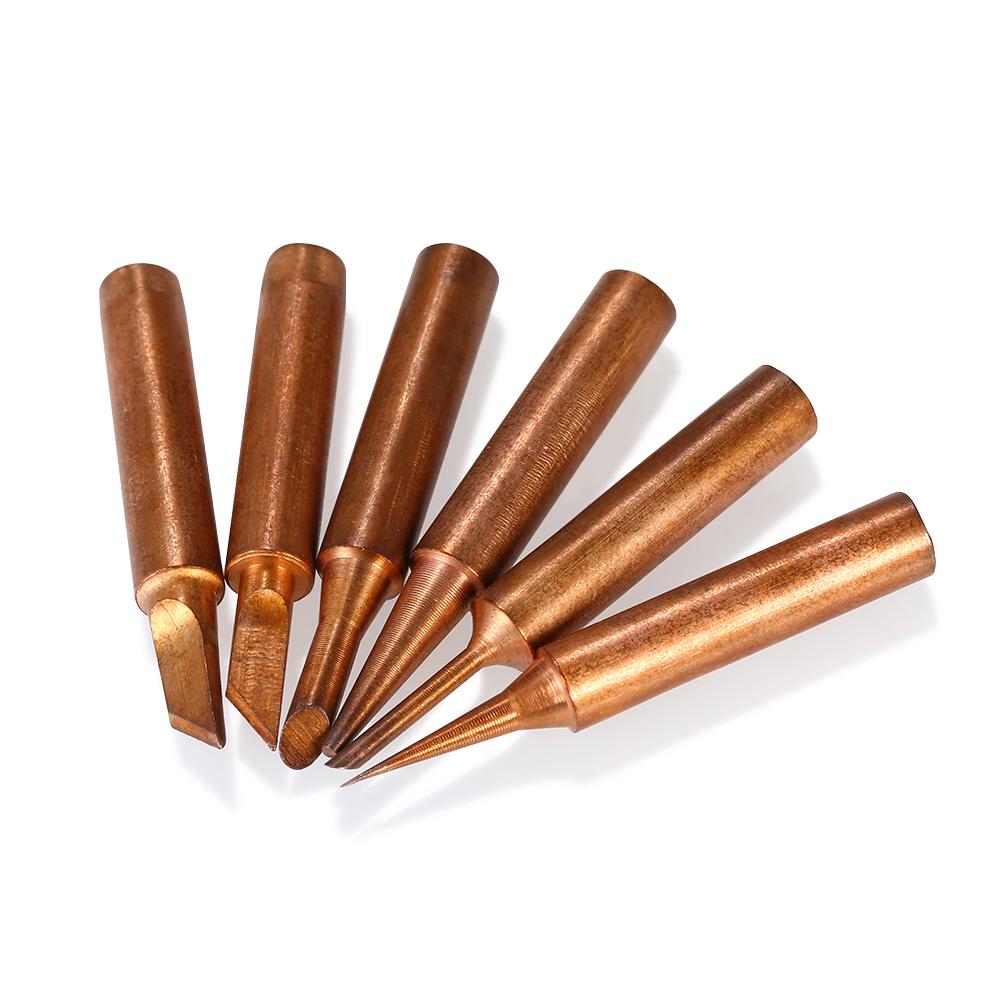 6PCS Copper Soldering Iron Tips Replacement Solder Tip free Welding Head for 900M T Soldering Rework Station Repair