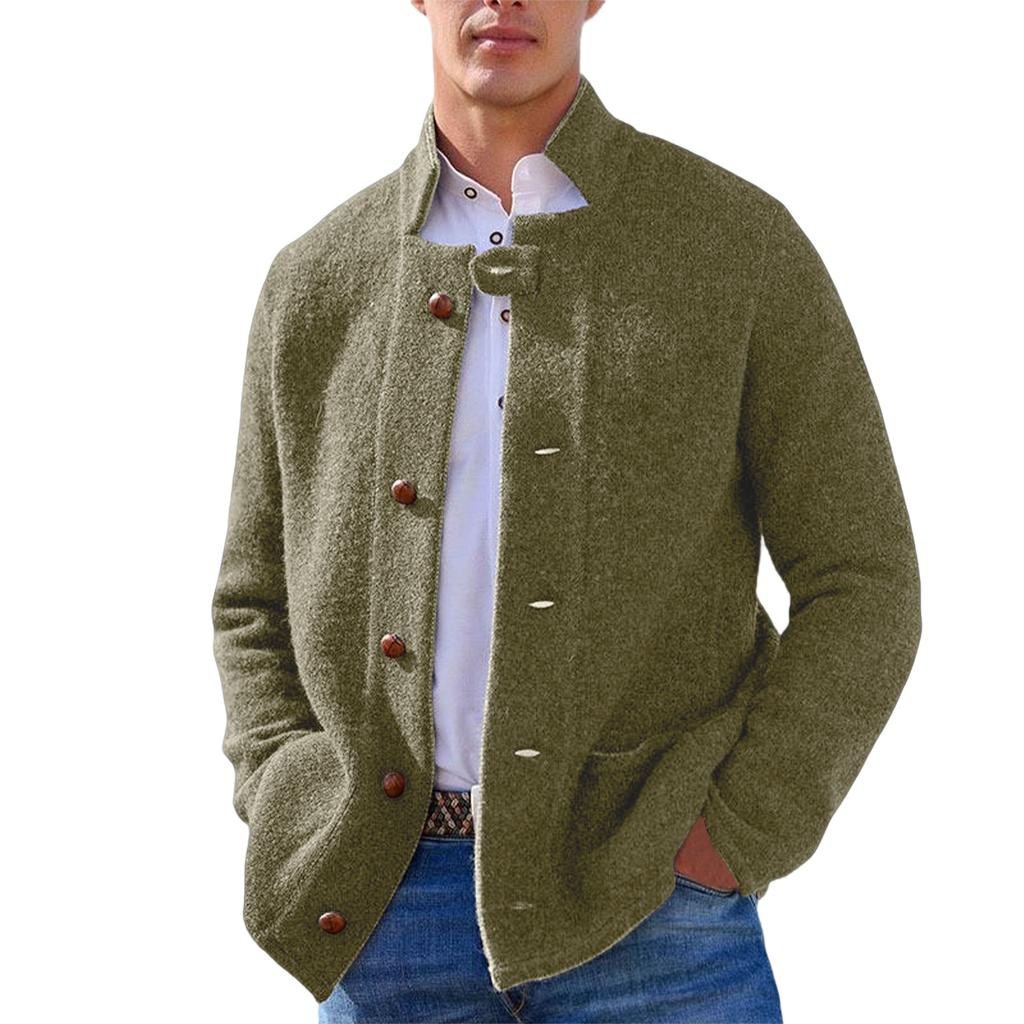 Mens Winter Jacket Button Down Woolen Coat Casual Loose Turn Down Fall Winter Warm Overcoat Outwear Cardigan