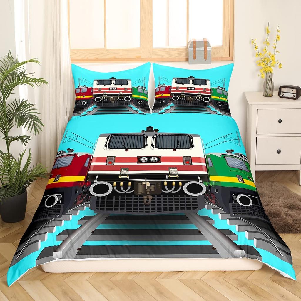 Cartoon Train Bedding Sets 2/3Pcs Duvet Cover Toy Car Truck Soft Quilt Cover Single Queen King Size Polyester Comforter Cover