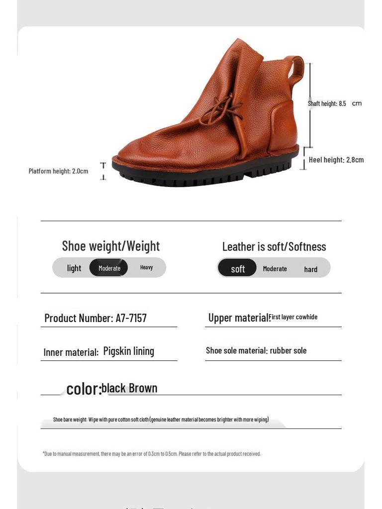 2025 Women's Retro Slouch Boots - High-End Cowhide, Soft Sole, Flat Heel Casual Short Boots