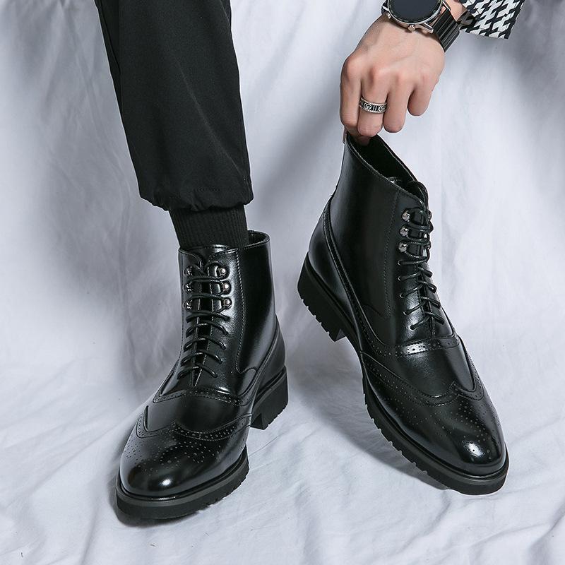 Large Size Men's Polished High-top Leather Shoes Size 38-46 Men's Boots 2025 Autumn and Winter New Brock Men's Leather Boots