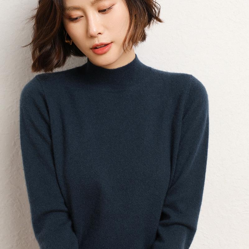 Свитер с высоким воротом, женская однотонная базовая рубашка, осенне-зимний интерьер, белый верх, универсальный свитер-пуловер, вязаный свитер с длинными рукавами