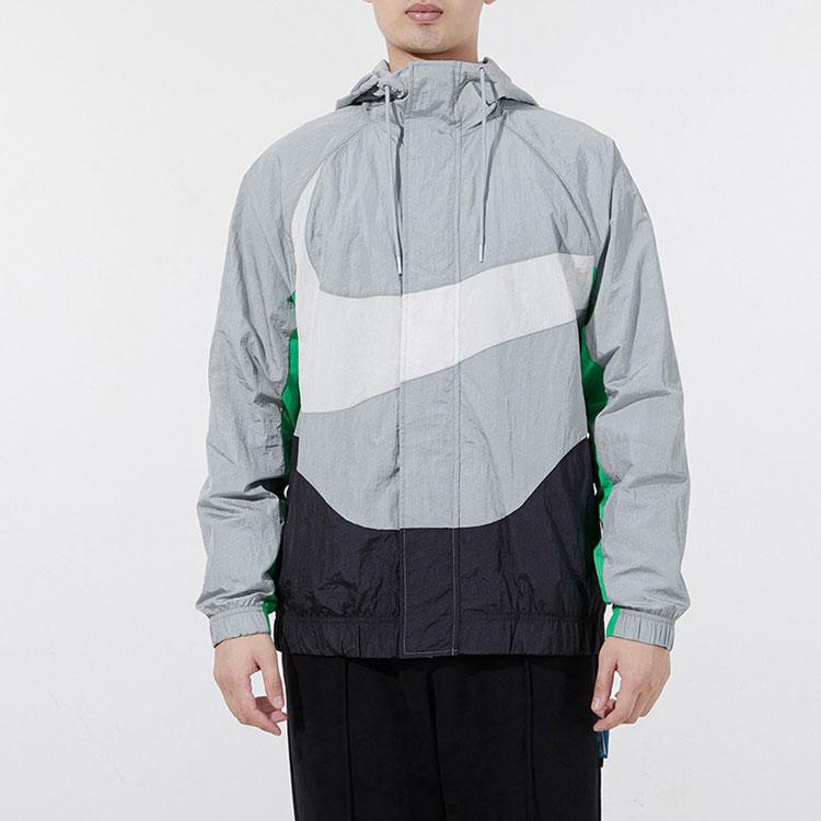 Nike Спортивная одежда Swoosh Color-Block Тканая куртка с капюшоном Мужская верхняя одежда Серый DD5968-077