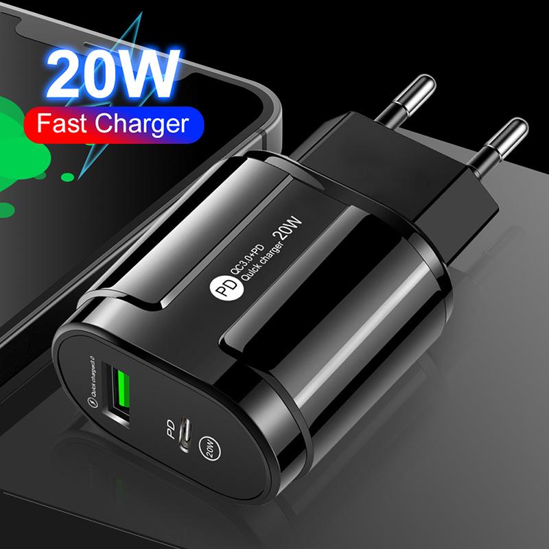 20W Dual USB Charger EU US Plug Wall Charging Type C PD Mobile Phone Charger For iPhone12 11 Samsung Xiaomi Power Supply Adapter