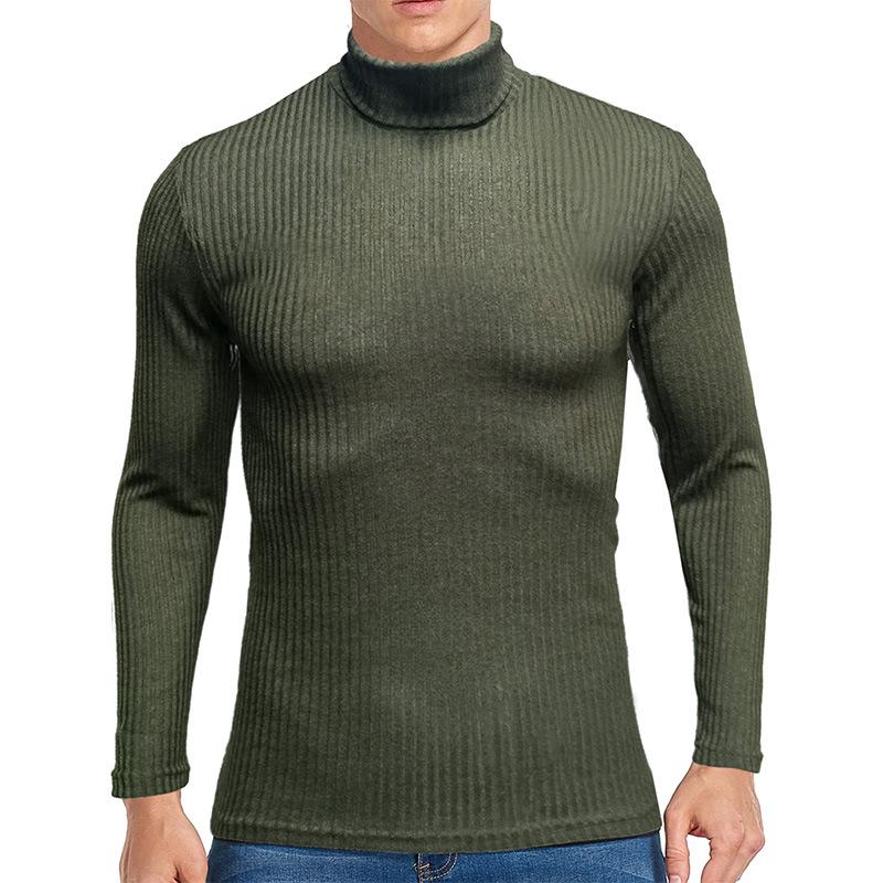 Men's Knitting Bottom Shirt Fashion High Neck Long Sleeve Fitting Versatile T-shirt