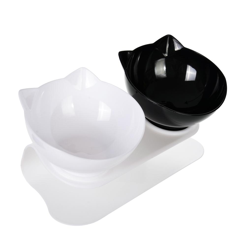 Двойные симпатичные высокие миски для кошек с подставкой, защитой от шеи, миска для корма и воды для маленьких кошек и собак, черные, белые, прозрачные