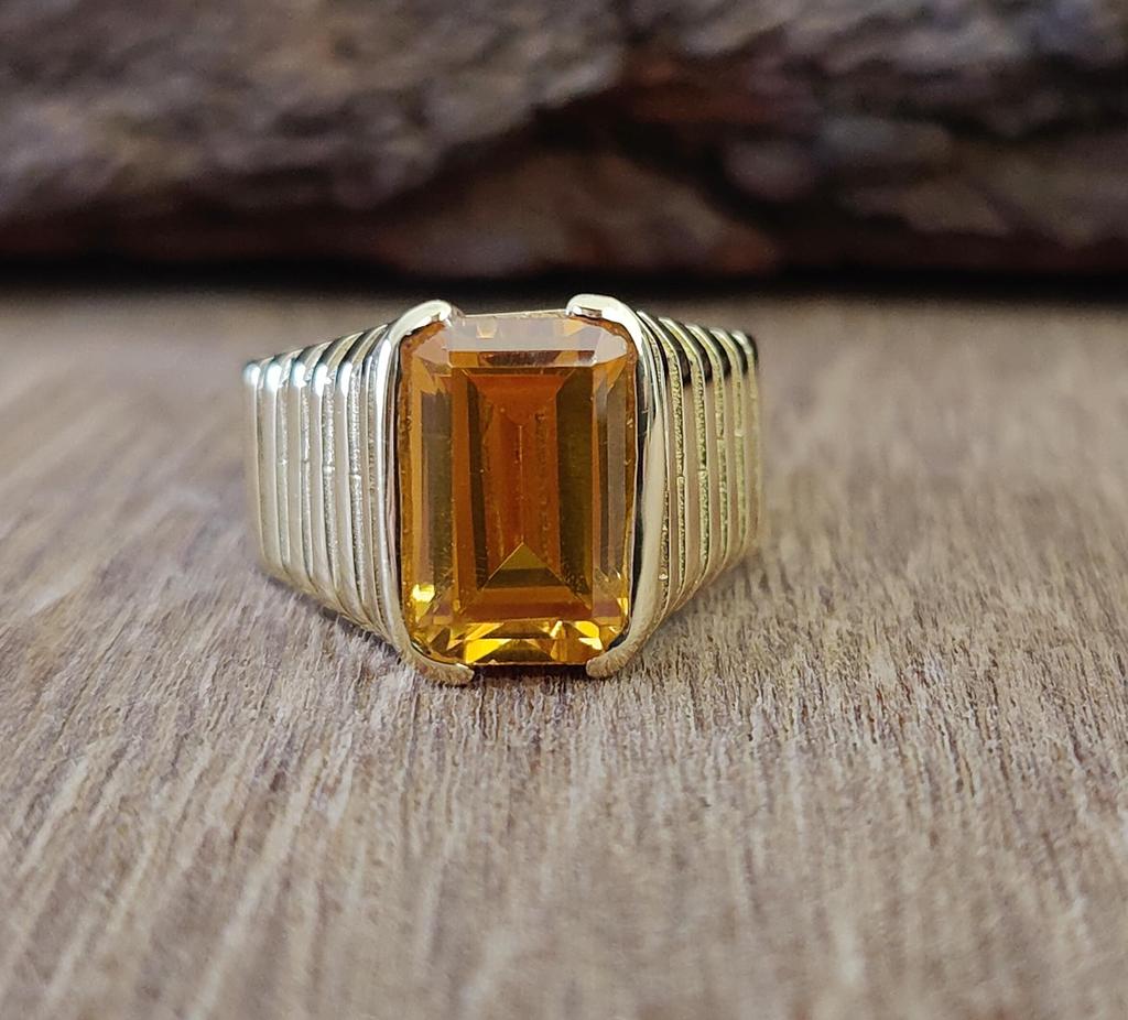Men Women Citrine Ring, Signet Gemstone Ring, 925 Solid Sterling Silver, Brass Ring, Designer Ring