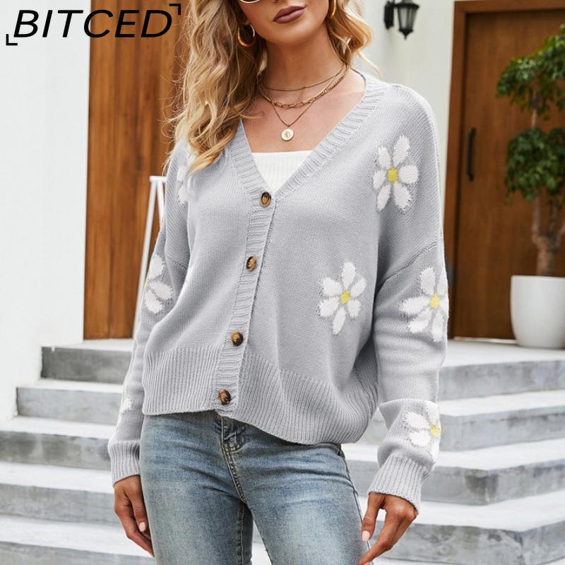 BITCED Autumn/Winter Women's Knitted Cardigan Coat Loose-Fit Academic-Style Sweater Cardigan