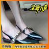 Hot Selling 2025 Spring Summer Style French Diamond Soft Leather Silver Pointed Head Back Empty Mary Jane Single Shoes Women's
