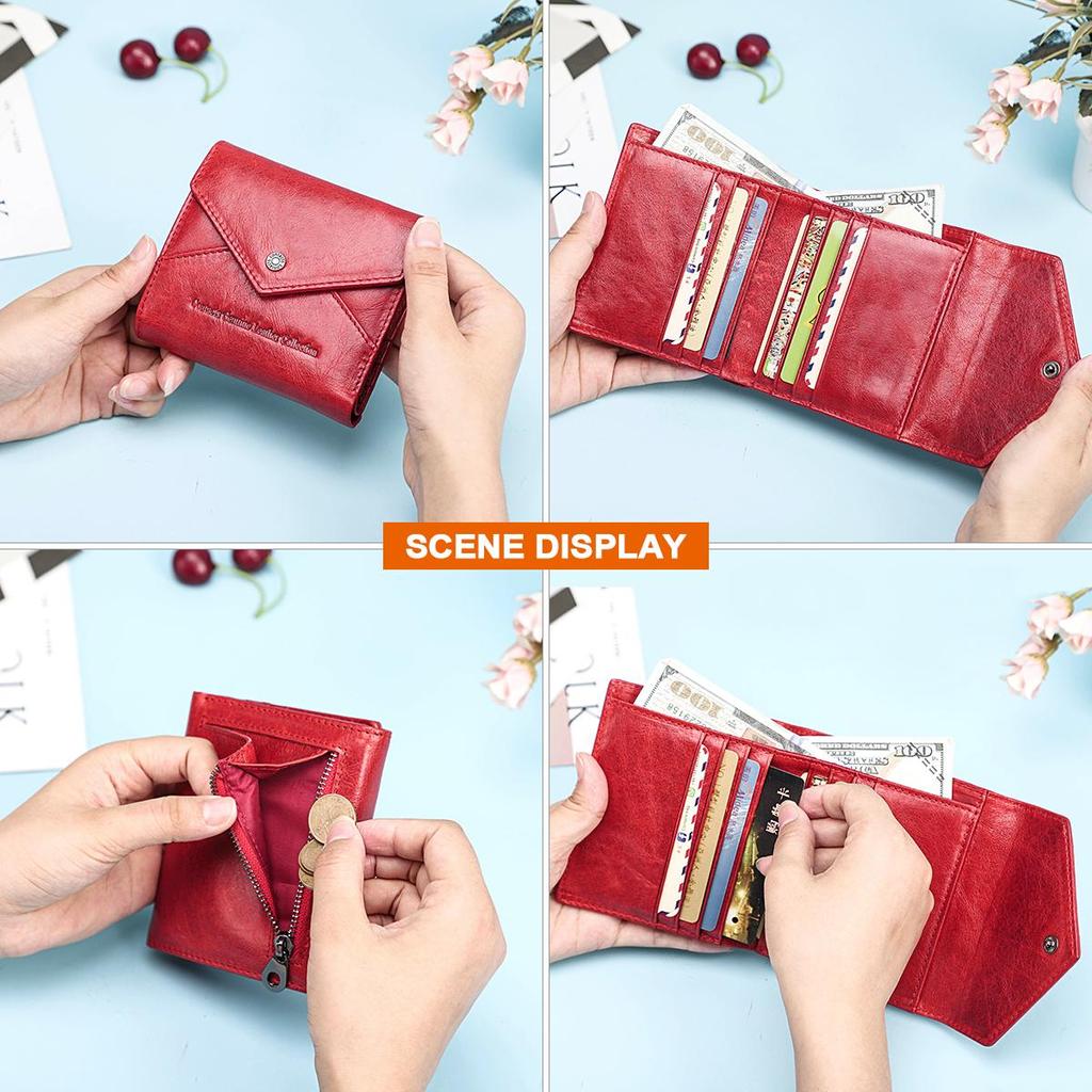 Женский кошелек из натуральной кожи CONTACT'S, короткий дизайнерский женский кошелек на молнии с держателем для карт, женская сумка для денег, карман для монет